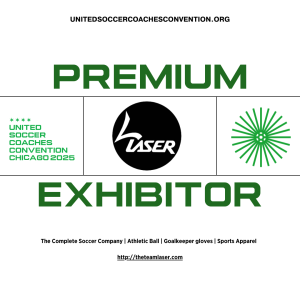 Premium exhibitor graphic for a company called Laser, maker of soccer apparel and gear.